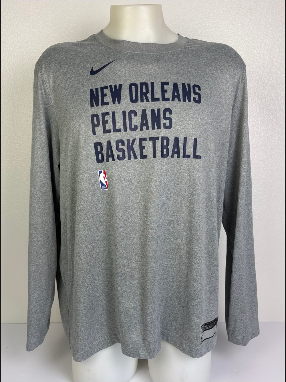 New Orleans Pelicans Nike NBA Long Sleeve Shirt Men's 2XL Gray Basketball